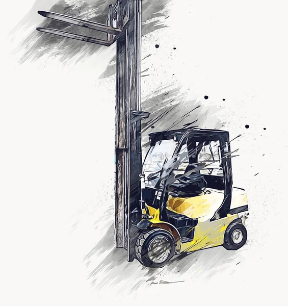 Carrello Elevatore Camion Sfondo Bianco Isolato Arte Illustrazione Disegno Schizzo — Foto Stock