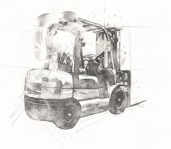 Carrello Elevatore Camion Sfondo Bianco Isolato Arte Illustrazione Disegno Schizzo — Foto Stock