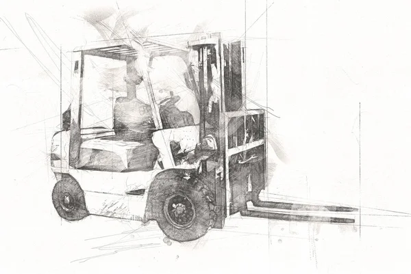 Vorkheftruck Wit Geïsoleerde Achtergrond Kunst Illustratie Tekening Schets — Stockfoto