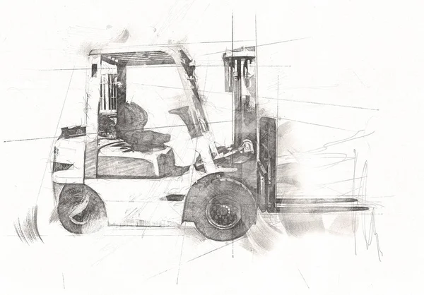 Carrello Elevatore Camion Sfondo Bianco Isolato Arte Illustrazione Disegno Schizzo — Foto Stock