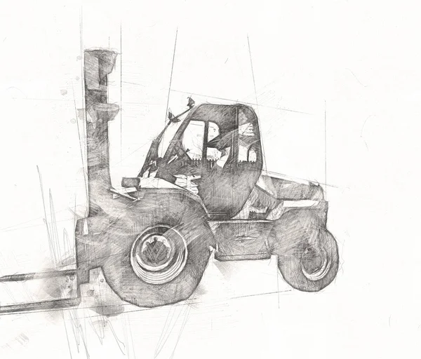 フォークリフトトラック白の隔離された背景アートイラストのスケッチを描く — ストック写真