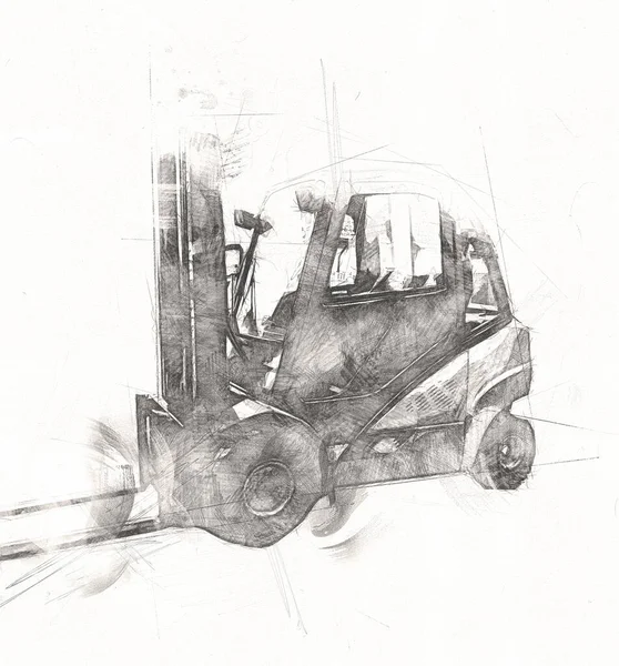 Beyaz Izole Edilmiş Arkaplan Resim Çizimi Üzerine Forklift Kamyonu — Stok fotoğraf