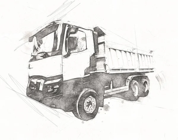 Κίτρινη Χωματερή Φορτηγό Εικονογράφηση Τέχνη Σχέδιο Ρετρό Αντίκες — Φωτογραφία Αρχείου