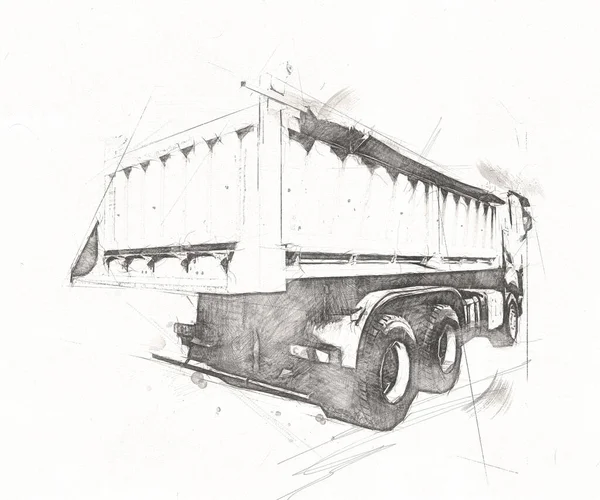 Yellow Dump Truck Illustration Art Drawing Sketch Retro Antique Vintage — Stock Photo, Image