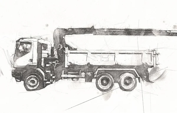 Yellow Dump Truck Illustration Art Drawing Sketch Retro Antique Vintage — Stock Photo, Image