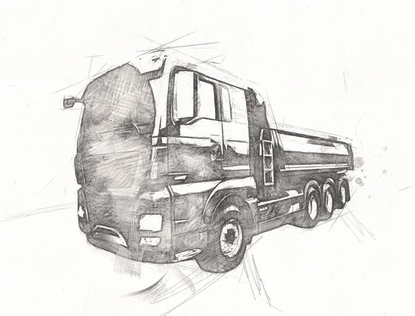 Camion Benne Jaune Illustration Art Dessin Croquis Rétro Antique Vintage — Photo