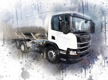 Büyük bir benzin deposu yol alıyor. Resim, antika, antika.