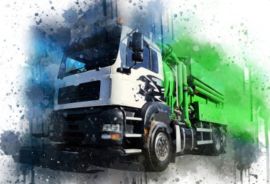 Büyük bir benzin deposu yol alıyor. Resim, antika, antika.