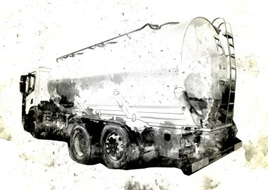 Büyük bir benzin deposu yol alıyor. Resim, antika, antika.