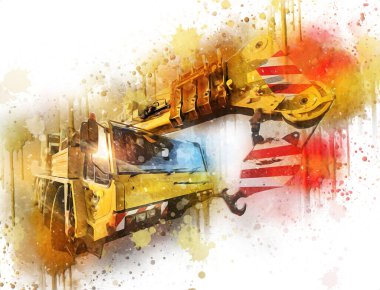 Gezici vinç yükselişte açık hava kamyon vintage çizim çizimi