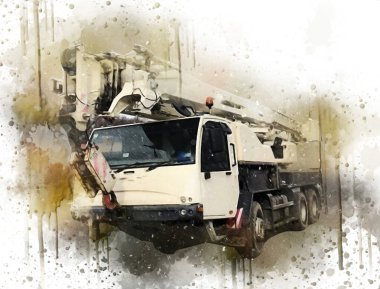 Gezici vinç yükselişte açık hava kamyon vintage çizim çizimi