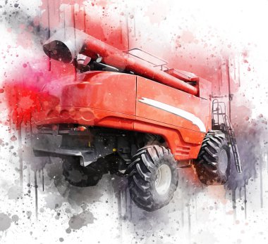 Modern tarımsal birleşim beyaz arka planda izole edilmiş eskiz eskizi antika