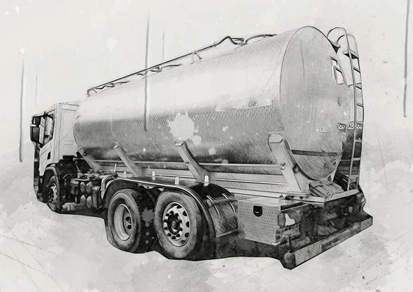 Stor Gas Tank Går Väg Illustration Konst Vintage Retro Antik — Stockfoto