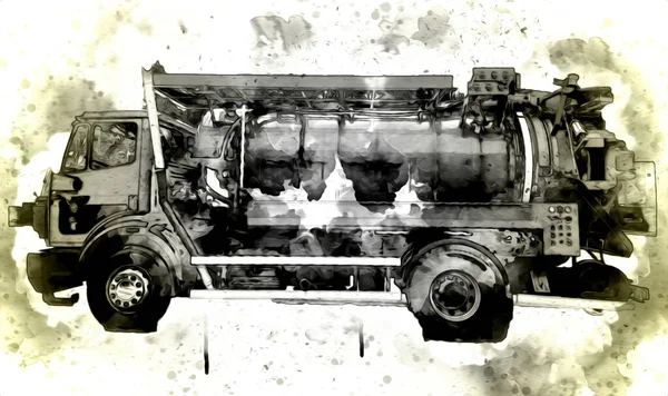 Gran Tanque Gas Camino Ilustración Arte Vintage Retro Antiguo — Foto de Stock