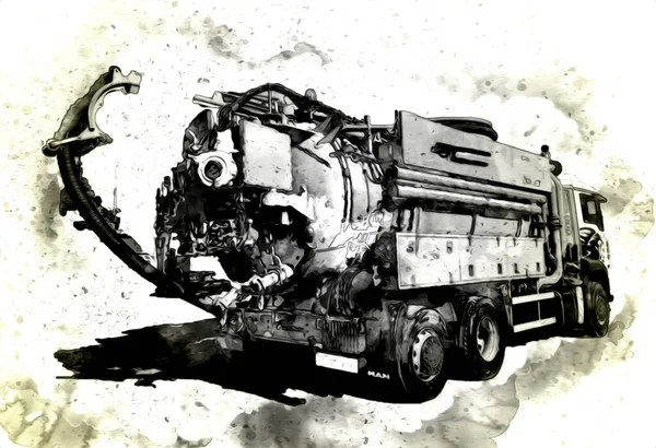 Gran Tanque Gas Camino Ilustración Arte Vintage Retro Antiguo —  Fotos de Stock