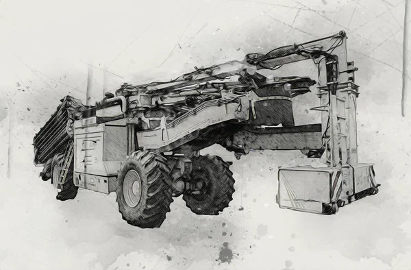 Moderní Zemědělská Kombinace Izolované Bílém Pozadí Kresba Skica Retro Starožitnosti — Stock fotografie