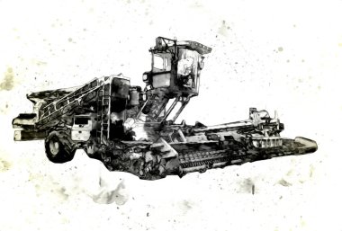 Modern tarımsal birleşim beyaz arka planda izole edilmiş eskiz eskizi antika