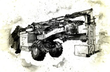 Modern tarımsal birleşim beyaz arka planda izole edilmiş eskiz eskizi antika