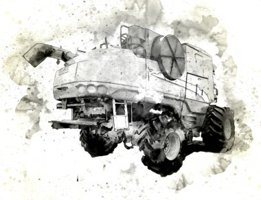 Modern tarımsal birleşim beyaz arka planda izole edilmiş eskiz eskizi antika