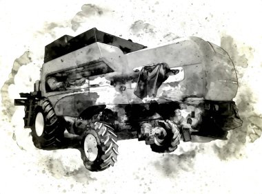 Modern tarımsal birleşim beyaz arka planda izole edilmiş eskiz eskizi antika