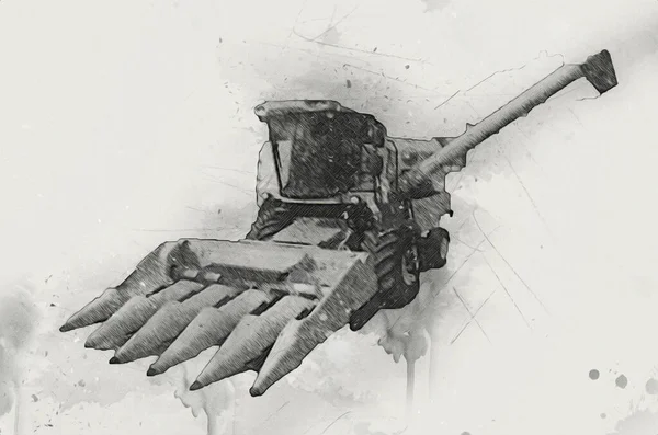 Moderne Landwirtschaftliche Mähdrescher Isoliert Auf Weißem Hintergrund Zeichnung Skizze Retro — Stockfoto