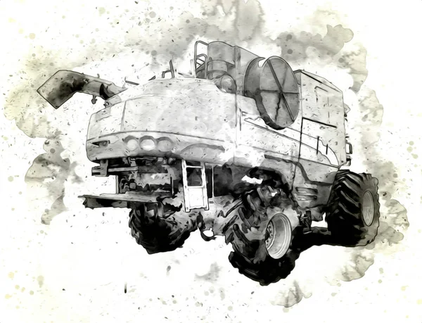 Modern tarımsal birleşim beyaz arka planda izole edilmiş eskiz eskizi antika