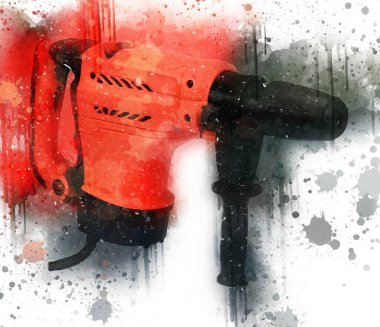 Ağır sarı siyah çekiç matkap matkap elle delme aleti beyaz arka planda izole edilmiş. İnşaat sektörü araçları kavramı