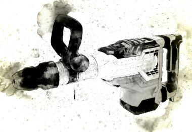 Ağır sarı siyah çekiç matkap matkap elle delme aleti beyaz arka planda izole edilmiş. İnşaat sektörü araçları kavramı