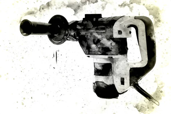 Schwere Gelbe Schwarze Presslufthammer Bohrmaschine Handwerkzeug Isoliert Weißen Hintergrund Werkzeugkonzept — Stockfoto