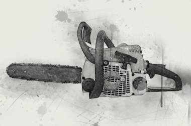 Zincirli testere çizimi, eskiz, antika, antika...