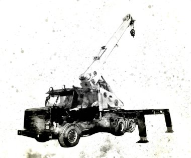 İnşaat sahasında forklift, yapım parçaları çizim sanatını yükseltmeye hazırlanıyor