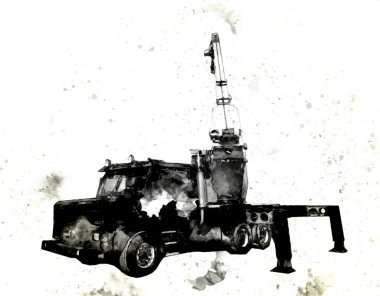 İnşaat sahasında forklift, yapım parçaları çizim sanatını yükseltmeye hazırlanıyor