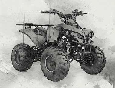 ATV Dörtlü Bisiklet, Her Arazi Aracı, kırpma yolu sanat çizimi klasik çizimi