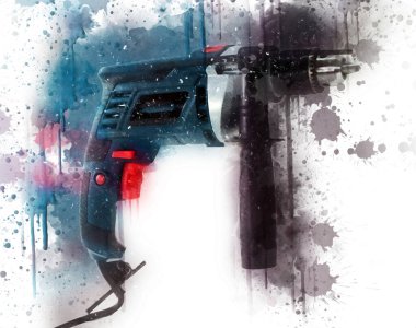 Matkap ucu ile kablosuz matkap aynı zamanda vida silah sanat çizimi çizim çizimi olarak çalışır