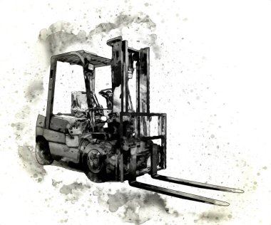 Beyaz izole edilmiş arkaplan resim çizimi üzerine forklift kamyonu