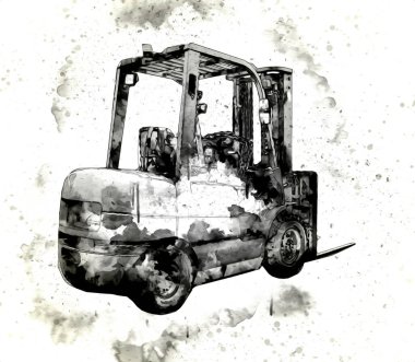 Beyaz izole edilmiş arkaplan resim çizimi üzerine forklift kamyonu