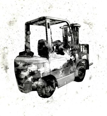 Beyaz izole edilmiş arkaplan resim çizimi üzerine forklift kamyonu