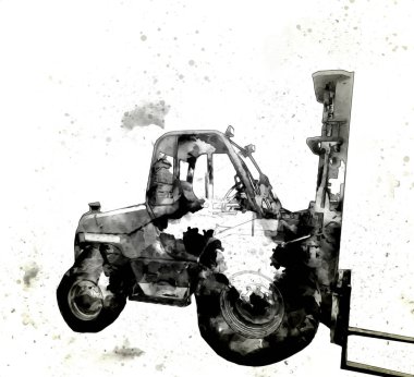 Beyaz izole edilmiş arkaplan resim çizimi üzerine forklift kamyonu