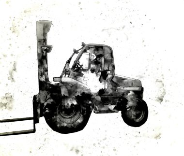 Beyaz izole edilmiş arkaplan resim çizimi üzerine forklift kamyonu