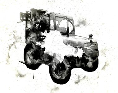 Beyaz izole edilmiş arkaplan resim çizimi üzerine forklift kamyonu