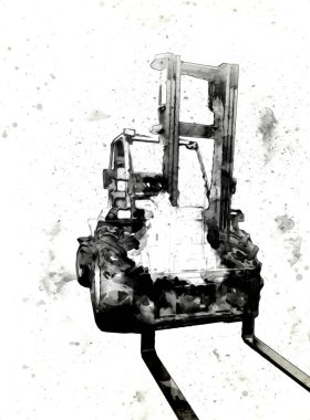 Beyaz izole edilmiş arkaplan resim çizimi üzerine forklift kamyonu