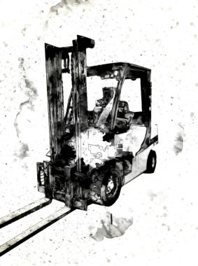 Beyaz izole edilmiş arkaplan resim çizimi üzerine forklift kamyonu