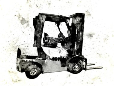 Beyaz izole edilmiş arkaplan resim çizimi üzerine forklift kamyonu
