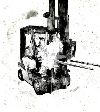 Beyaz izole edilmiş arkaplan resim çizimi üzerine forklift kamyonu