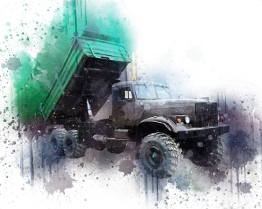 Sarı damperli kamyon çizimi eskiz çizimi antika antika