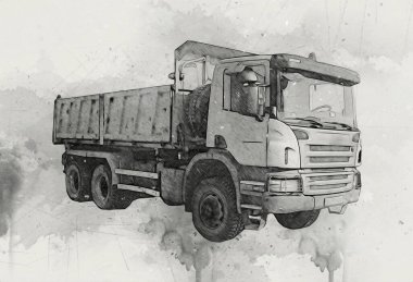 Sarı damperli kamyon çizimi eskiz çizimi antika antika