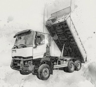 Sarı damperli kamyon çizimi eskiz çizimi antika antika