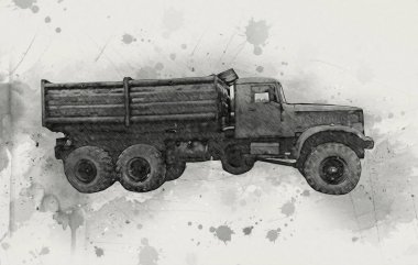 Sarı damperli kamyon çizimi eskiz çizimi antika antika