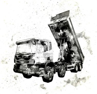 Sarı damperli kamyon çizimi eskiz çizimi antika antika