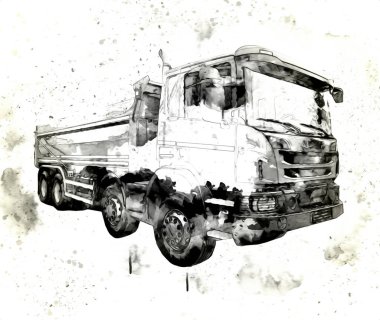 Sarı damperli kamyon çizimi eskiz çizimi antika antika